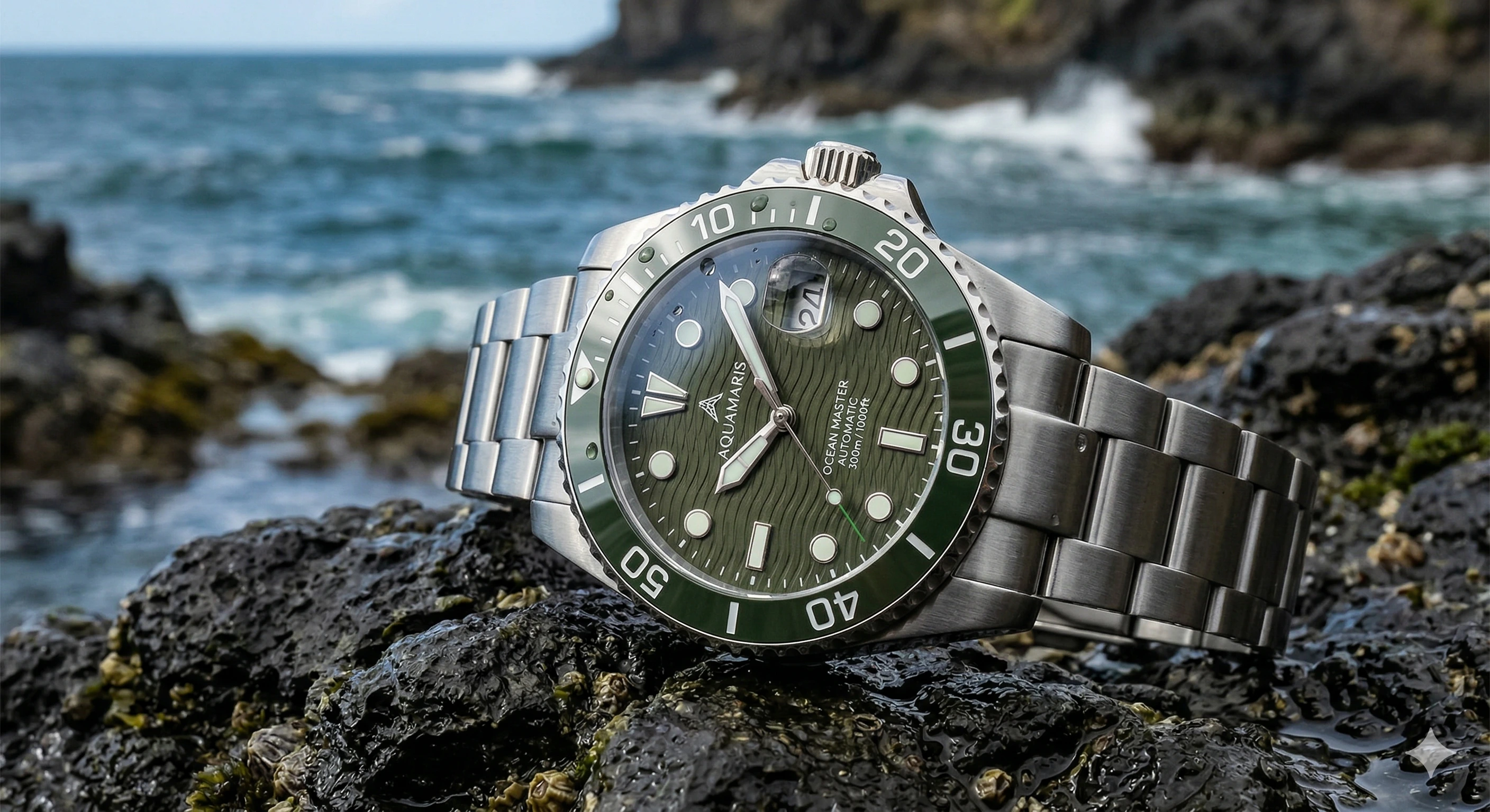 Reloj de buceo lujo acero verde oliva